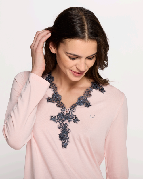 Camicia da Notte Serafina Viscosa con Pizzo DL0130 LIUJO